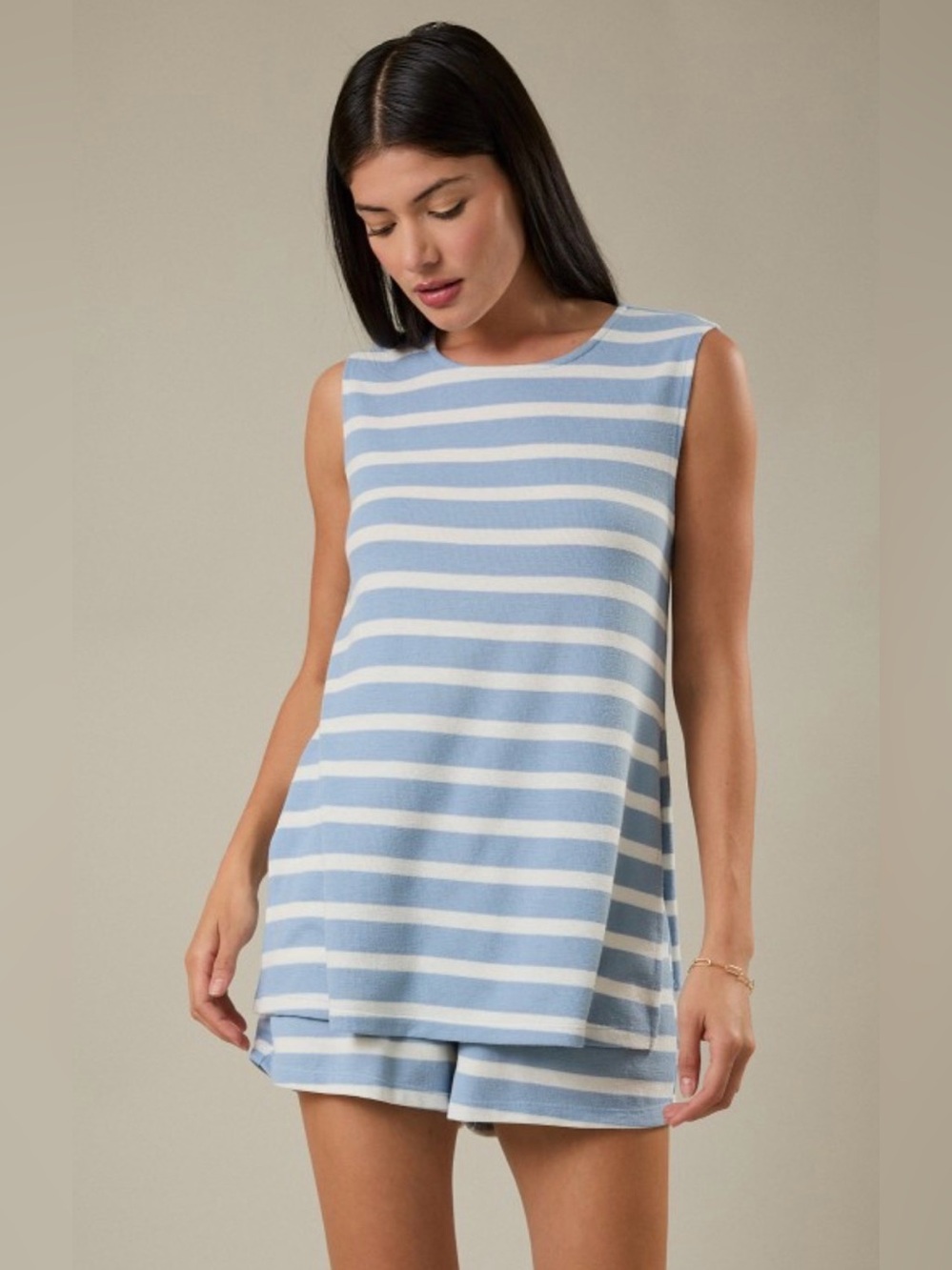 163 Gilli Blue and White Striped Sleeveless Tunic and Shorts Set
